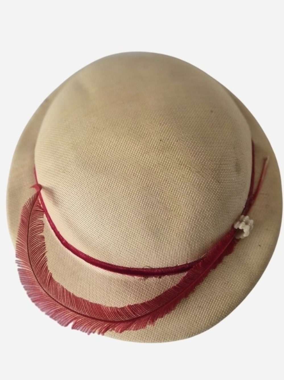 Vintage 1940s 1950s Straw Tilt Hat Red Velvet Feather Cocktail Fascinator